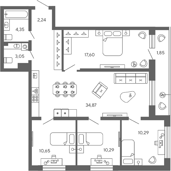 Планировка: 4+ комнаты · 95,19 м²