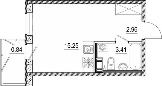 Планировка: Студия · 22,46 м²