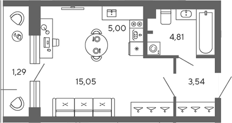 Планировка: Студия · 29,69 м²