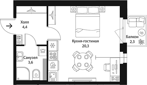 Планировка: Студия · 29 м²