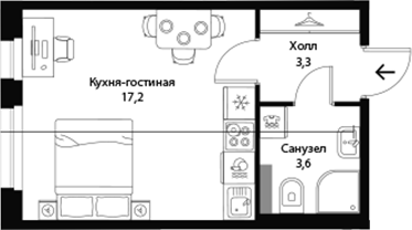 Планировка: Студия · 24,1 м²