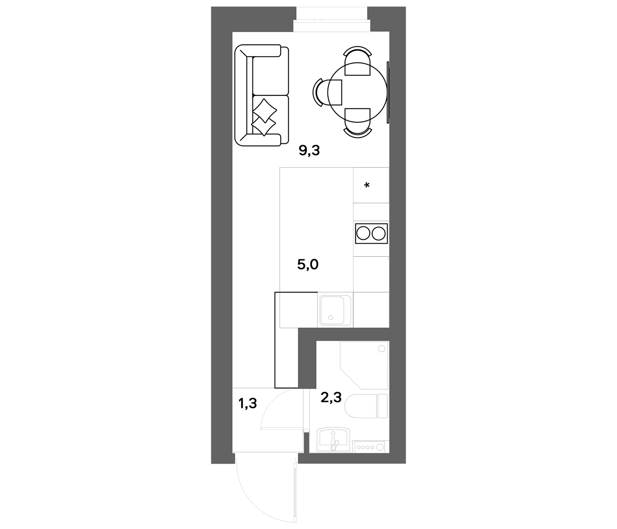 Планировка: Студия · 17,9 м²