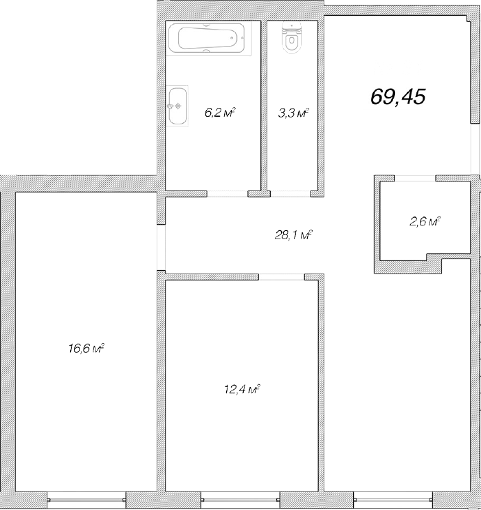 Планировка: 2 комнаты · 69,45 м²