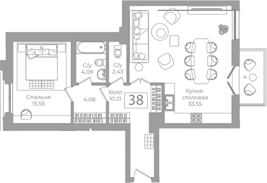 Планировка: 1 комната · 71,11 м²