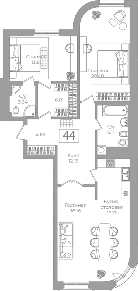 Планировка: 3 комнаты · 99,89 м²