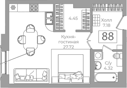 Планировка: Студия · 43,67 м²