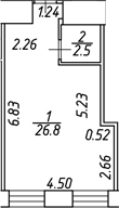 Планировка: Студия · 29,3 м²