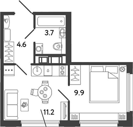 Планировка: 1 комната · 29,4 м²