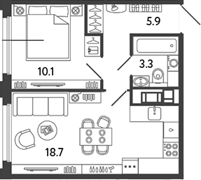 Планировка: 2Е-к.кв · 38 м²