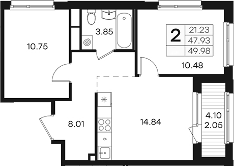 Планировка: 3Е-к.кв · 49,98 м²
