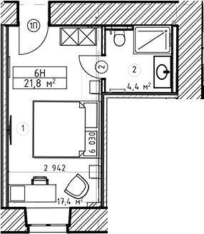 Планировка: Студия · 21,8 м²