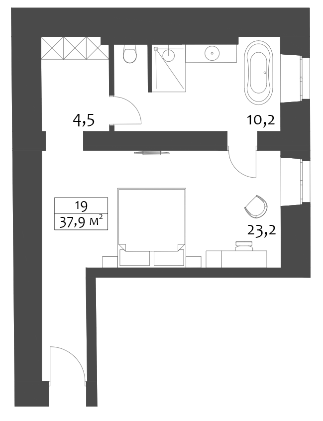 Планировка: Студия · 37,9 м²