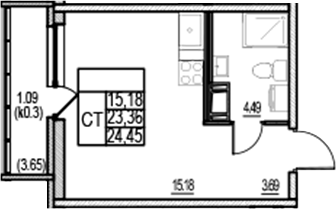 Планировка: Студия · 24,45 м²