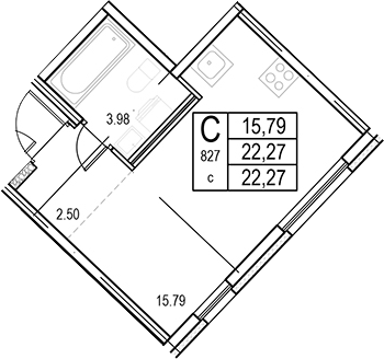 Планировка: Студия · 22,27 м²
