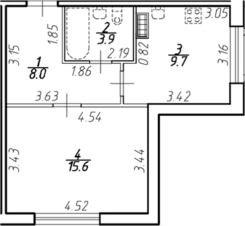 Планировка: 1 комната · 36,93 м²