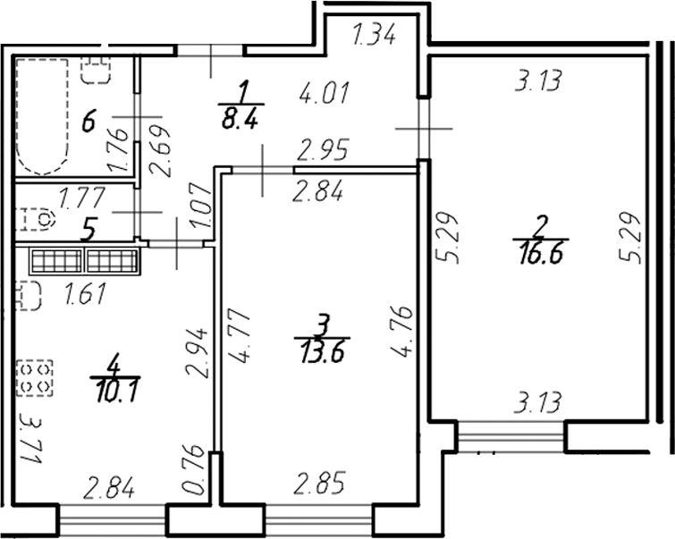 Планировка: 2 комнаты · 52,88 м²