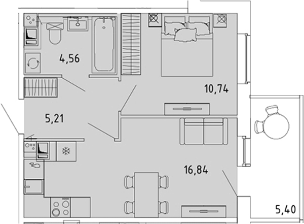 Планировка: 2Е-к.кв · 38,97 м²