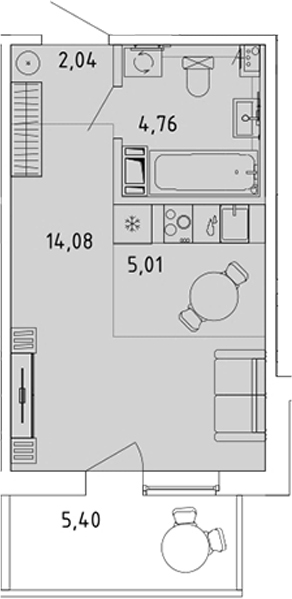 Планировка: Студия · 27,51 м²