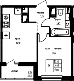 Планировка: 1 комната · 31 м²