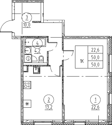Планировка: 1 комната · 52,2 м²