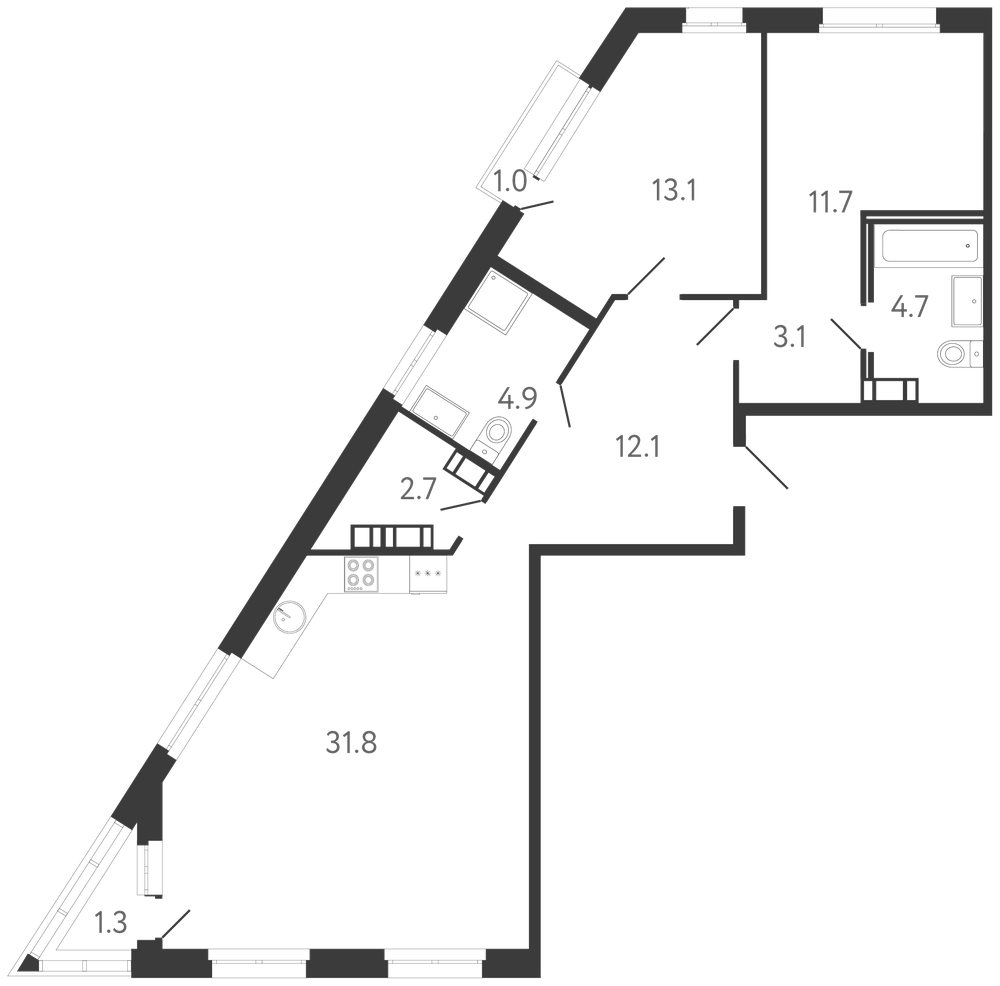 Планировка: 3Е-к.кв · 86,25 м²