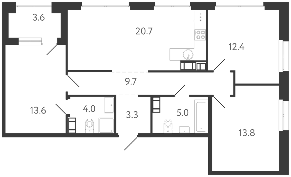 Планировка: 4Е-к.кв · 84,3 м²