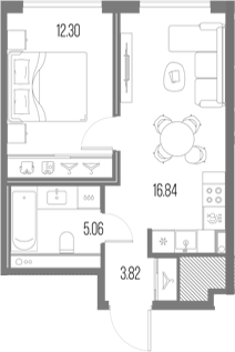 Планировка: 2Е-к.кв · 38,02 м²
