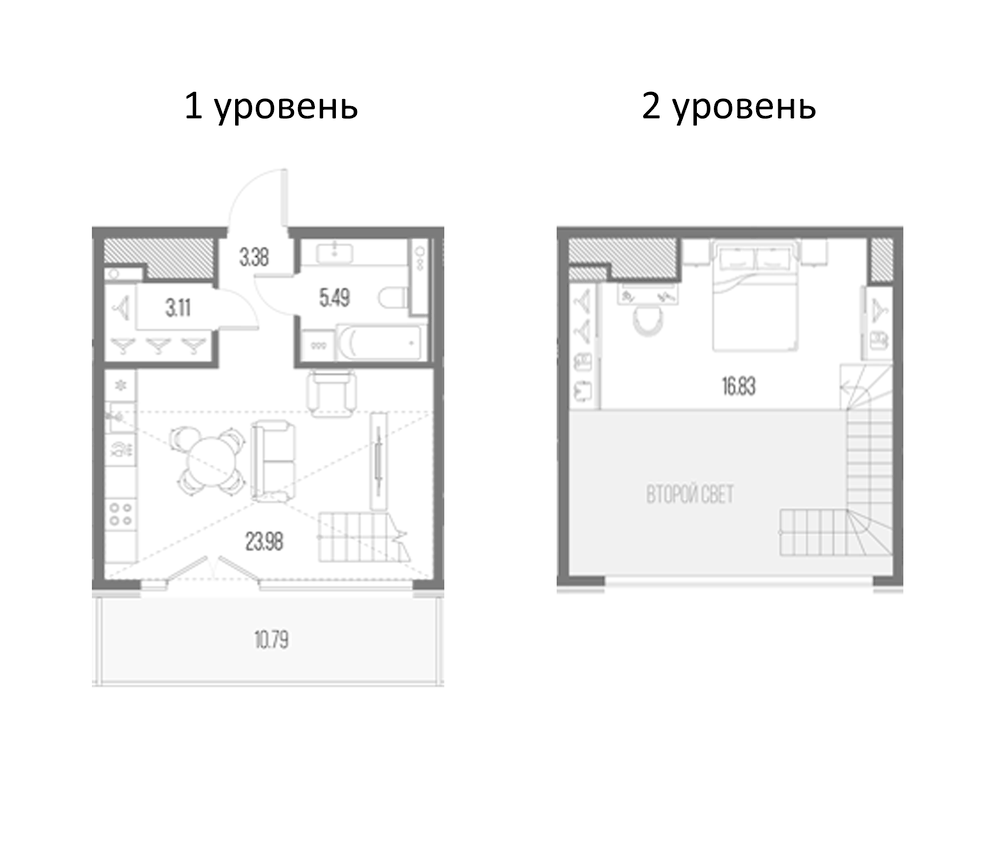 Планировка: 2Е-к.кв · 56,03 м²