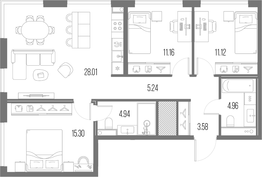 Планировка: 4Е-к.кв · 84,31 м²