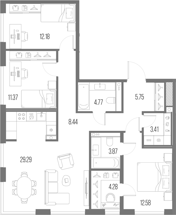 Планировка: 4Е-к.кв · 95,94 м²