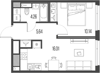 Планировка: 2Е-к.кв · 36,05 м²