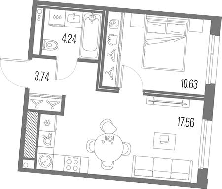 Планировка: 2Е-к.кв · 36,17 м²