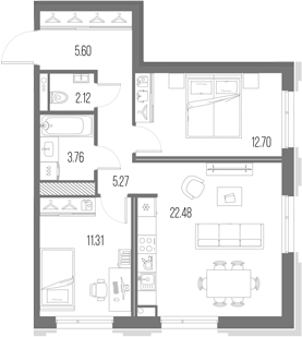 Планировка: 3Е-к.кв · 63,24 м²