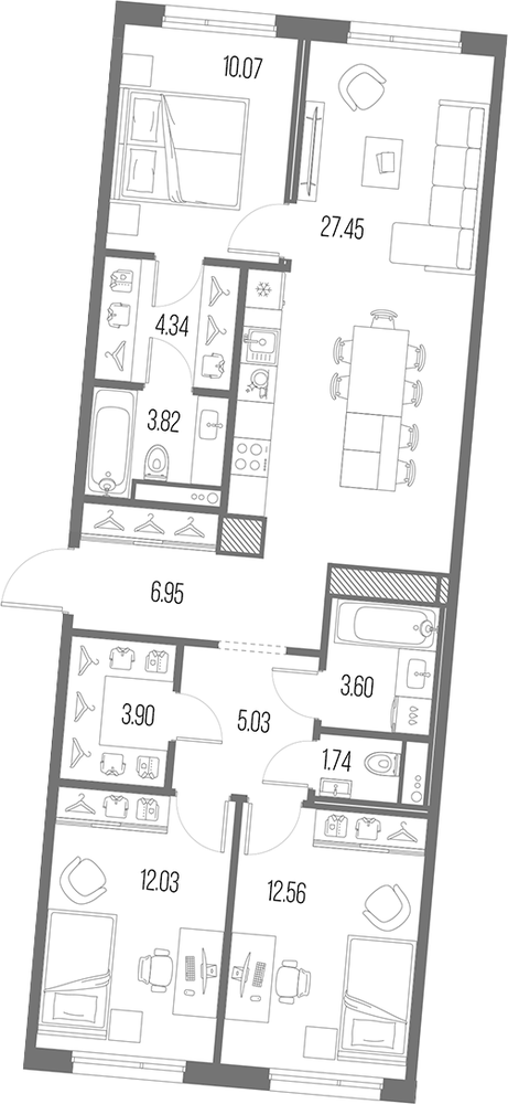 Планировка: 4Е-к.кв · 91,49 м²