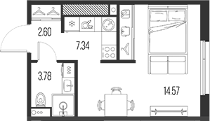 Планировка: Студия · 28,29 м²