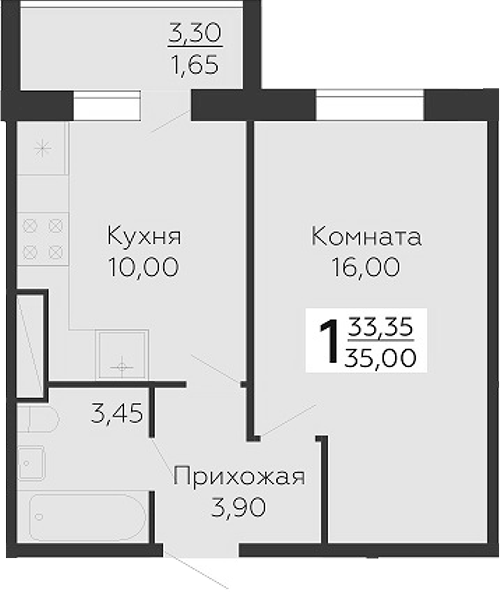 Планировка: 1 комната · 35 м²
