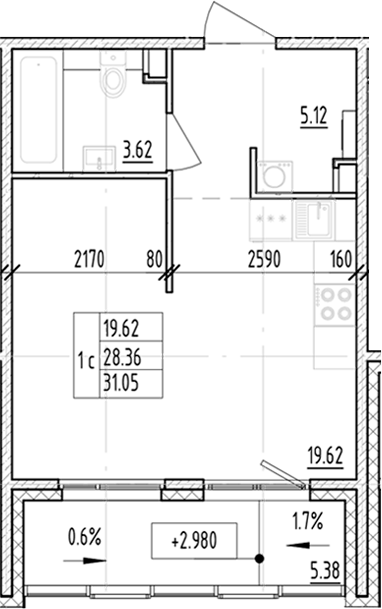 Планировка: Студия · 31,05 м²