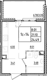 Планировка: Студия · 24,49 м²