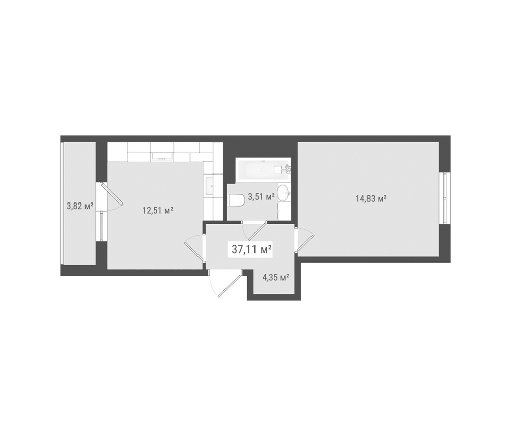 Планировка: 1 комната · 37,11 м²