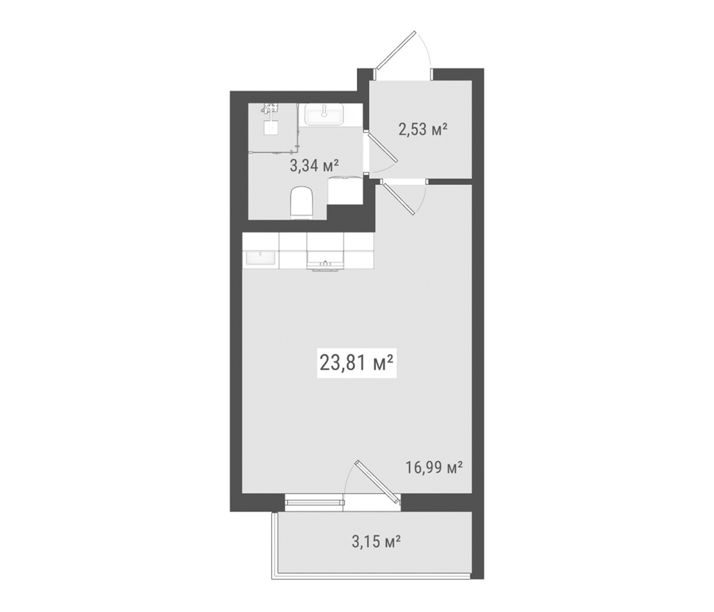 Планировка: Студия · 23,81 м²