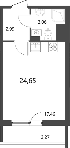 Планировка: Студия · 24,65 м²