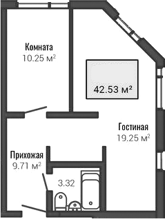 Планировка: 2 комнаты · 42,53 м²