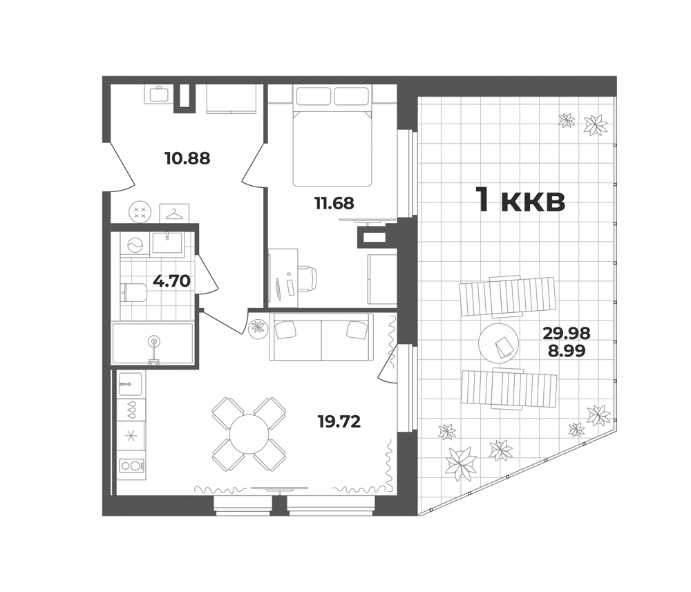Планировка: 2Е-к.кв · 55,97 м²