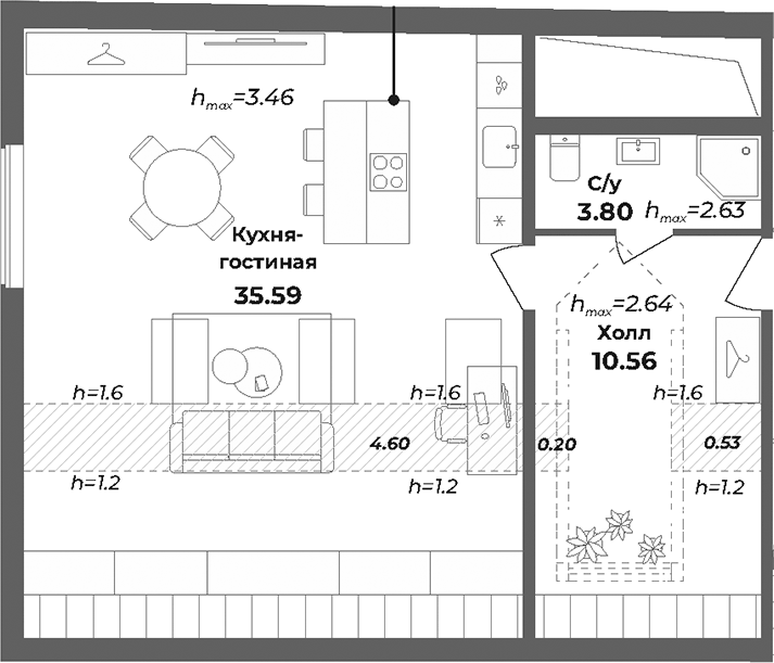 Планировка: Студия · 55,28 м²