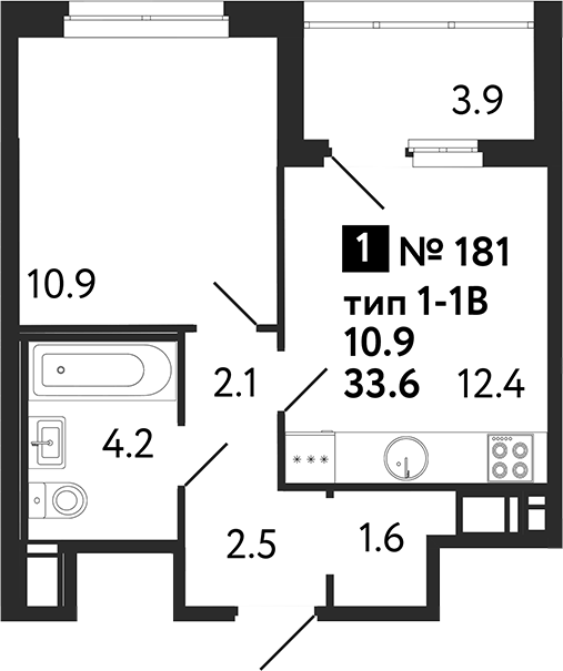 Планировка: 1 комната · 35,55 м²