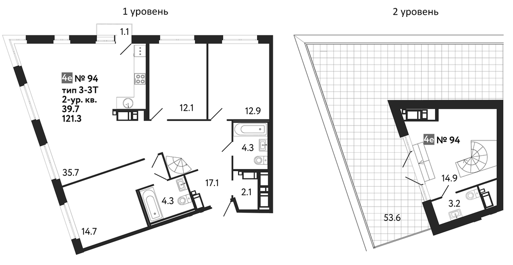 Планировка: 4Е-к.кв · 175,23 м²