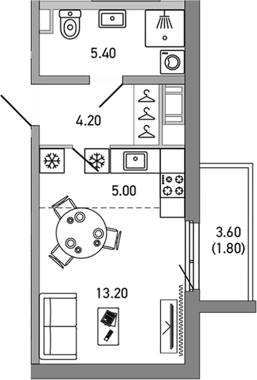 Планировка: Студия · 29,6 м²