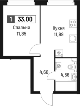 Планировка: 1 комната · 33 м²