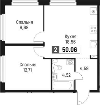 Планировка: 3Е-к.кв · 50,06 м²