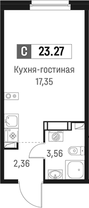 Планировка: Студия · 23,27 м²